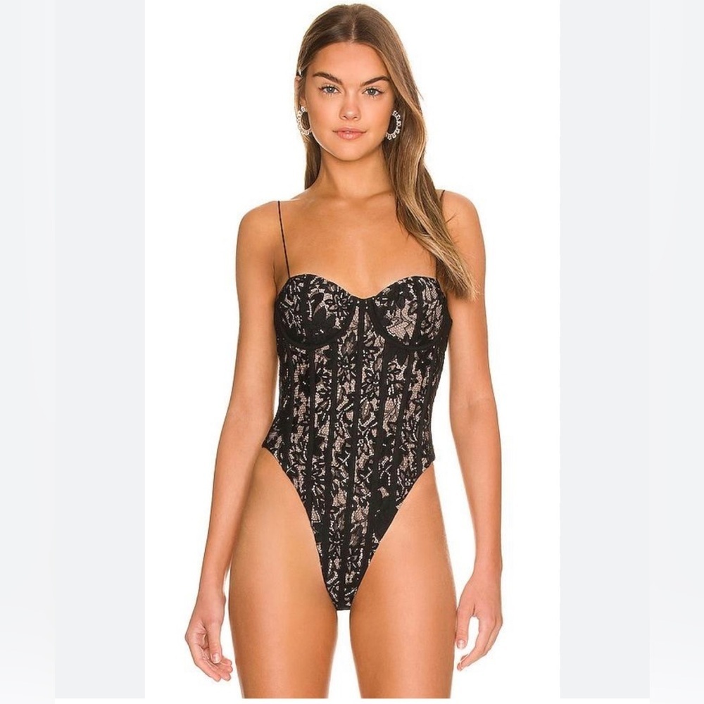 MISHA COLLECTION Lace Boning Delia Bodysuit In Multi